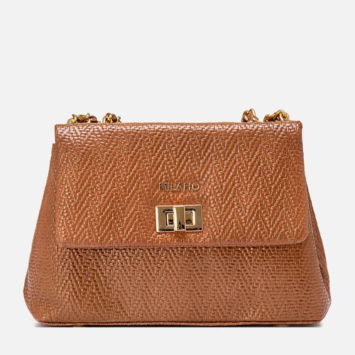Bolsa Tiracolo Média Feito em Couro Texturizado com Alça Regulável para Uso de Mão ou Antebraço e Formato Trapézio Feminina Milano Caramelo 13920