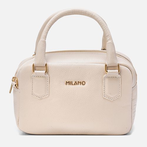 Bolsa Baú Pequena Feita em Couro Retangular Alça de Mão Estruturada e Opcional Tiracolo ou Transversal Feminina Milano Off White 13922
