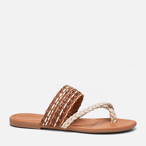 Sandália Rasteira Tiras Crochê Tramadas Trançadas à Mão Cruzadas Mix de Cores Metalizados Elástico  Feminino Milano Off White 13915