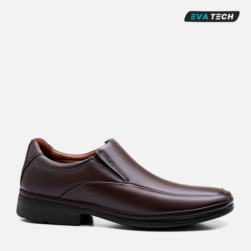 Sapato Social Conforto Antistress em Couro de Carneiro Calce Prático Sem Amarração Solado Ultra Leve EVA Tech Anti Impacto Masculino Milano Café 12722