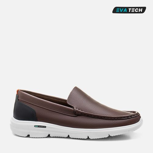 Mocassim Casual Driver Slip On em Couro Floater Solado EVA Tech Tecnologia Ultra Leve Calce Prático Sem Amarração Masculino Milano Chocolate 13666