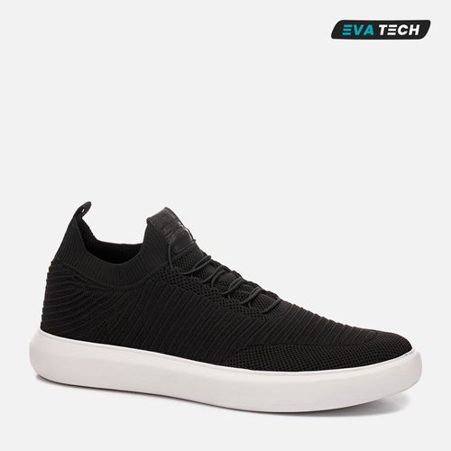 Tênis Casual Feito em Malha Knit Tricô Tecnológico Solado EVA Tech Ultra Leve Conforto Calce Prático Sem Amarração Masculino Milano Preto/preto 12177