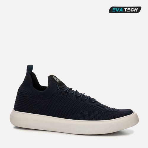 Tênis Casual Feito em Malha Knit Tricô Tecnológico Solado EVA Tech Ultra Leve Conforto Calce Prático Sem Amarração Masculino Milano Marinho 12177