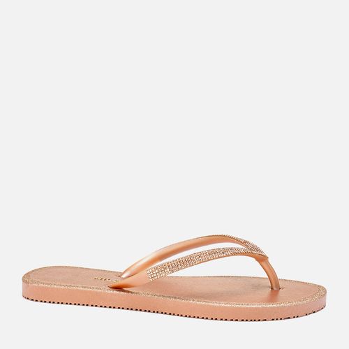 Sandália tipo Chinelo Emborrachado de Dedo Brilho em Manta Strass Tira Glitter Feminino Milano Champagne 14010