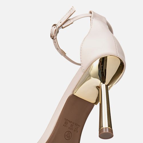 Sandália Duas Tiras Clássica Salto Alto Fino Cromado com Bico Quadrado e Traseira Fechada Feminino Milano Off White 13973