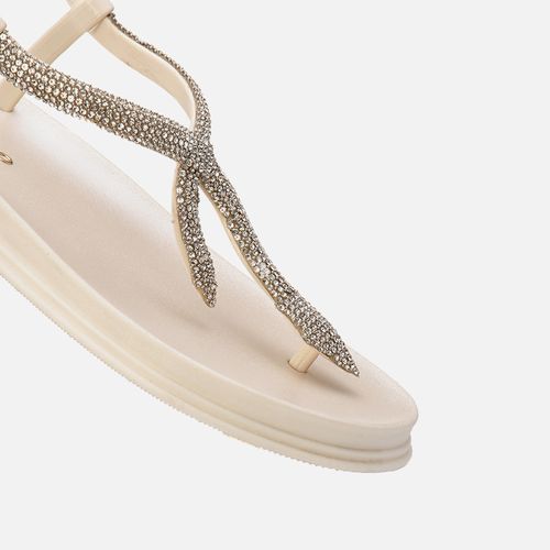 Sandália Tipo Chinelo Papete Fechada Cobra Brilho Strass Solado Emborrachado Metalizado Macio Anatômico Conforto Feminino Milano Off White 14008