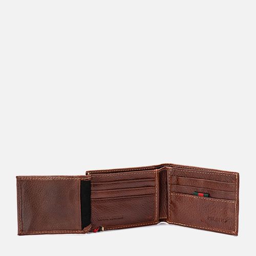 Carteira Feita em Couro Napa Soft 1 Porta Cédula 6 Porta Cartão 1 Documento 2 Bolsos Sem Zíper Masculinas Milano Dark Tan 13846