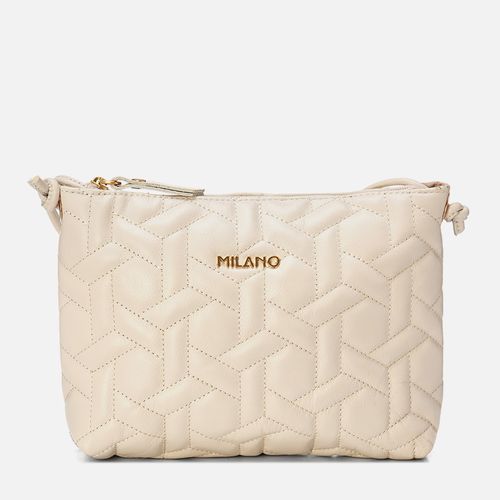 Bolsa Tiracolo Feita em Couro Legítimo Pequena Mini Bag Alça Transversal Couro Matelassê Geométrico Feminina Milano Off White 14050