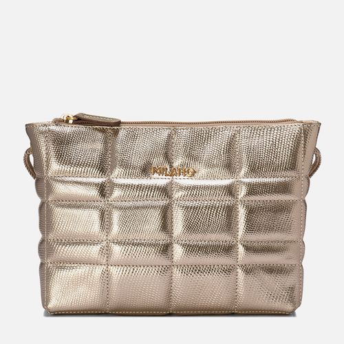 Bolsa Tiracolo Feita em Couro Legítimo Pequena Mini Bag Alça Transversal Couro Matelassê Retangulo Feminina Milano Prata Velho 14060