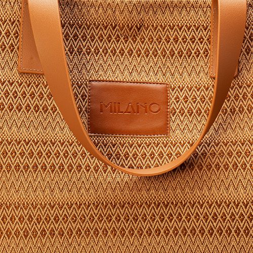 Bolsa Sacola Praia ou Shopping Bag Grande em Tecido Tramado Alça de Ombro Emborrachada Feminina Milano Caramelo 14020