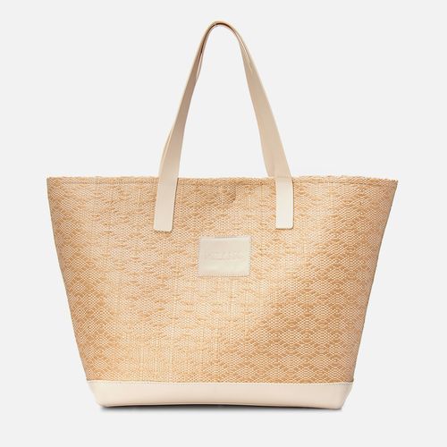 Bolsa Sacola Praia ou Shopping Bag Grande em Palha Tramado Alça de Ombro Emborrachada na cor Palha  Feminina Milano Palha/bege 14031