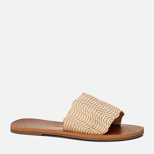 Sandália Rasteira Aberta tipo Slide em Tira Tramada Natural Estilo Boho e Palmilha Flat Feminino Milano Off White 14086