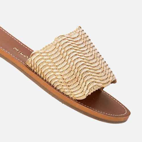 Sandália Rasteira Aberta tipo Slide em Tira Tramada Natural Estilo Boho e Palmilha Flat Feminino Milano Off White 14086
