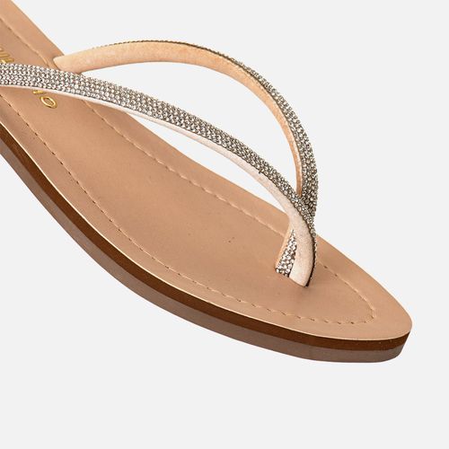 Sandália Rasteira Fechada de Dedo tipo Chinelo com Tira Estruturada com Aplicação de Brilho em Manta de Strass  Feminino Milano Cristal 14147