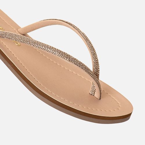 Sandália Rasteira Fechada de Dedo tipo Chinelo com Tira Estruturada com Aplicação de Brilho em Manta de Strass  Feminino Milano Light Peach 14147