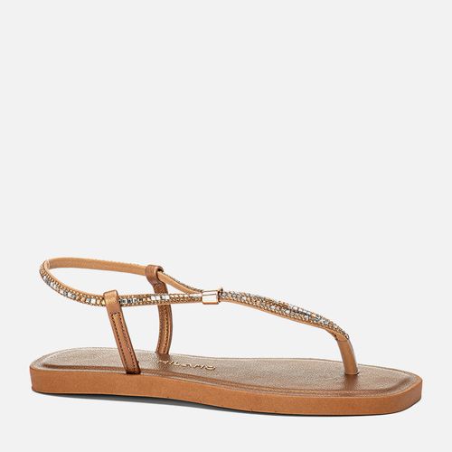 Sandália Rasteira tipo Chinelo de Dedo com Brilho em Mix de Pedrarias e Micro de Strass Multicolor Calce Prático Feminino Milano Bronze 14096