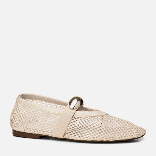 Sapatilha Fechada Tela Tramado Transparencia Mesh Tira Elástica Peça Metálica Cromada Bico Redondo Feminino Milano Off White 13923