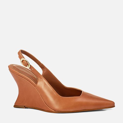 Scarpin Anabela Aberta Slingback Salto Geométrico Wedge Lapidado e Sinuoso com Bico Fino e Decote Cavado Quadrado Feminino Milano Blush 14114