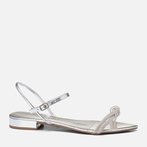 Sandália Salto Baixo Bico Folha e Brilho Strass Feminino Milano Prata 13499
