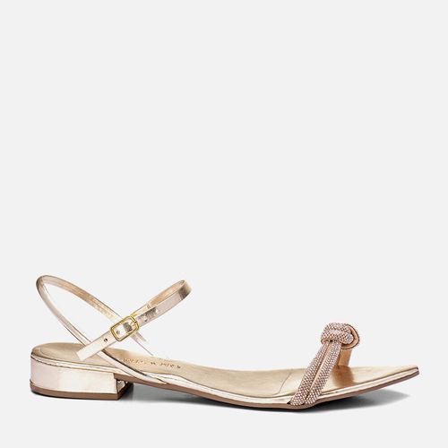 Sandália Salto Baixo Bico Folha e Brilho Strass Feminino Milano Ouro Light 13499