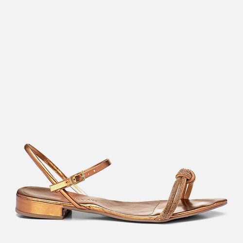 Sandália Salto Baixo Bico Folha e Brilho Strass Feminino Milano Bronze 13499