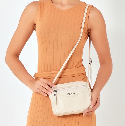 Bolsa Tiracolo ou Transversal Pequena Feita em Couro Bolso Externo e Alça Regulagem Feminina Milano Champagne 13602