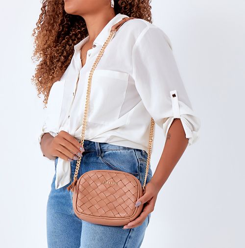 Bolsa Pequena Tiracolo ou Transversal Feita em Couro Tramado Tressê Feito à Mão Alça Corrente Feminina Milano Off White 13957