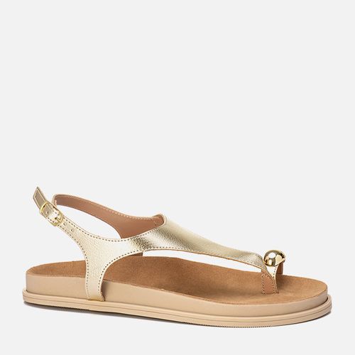 Sandália Papete Palmilha Anatômica Conforto Tira V Ring Toe Peça Orgânica Cromada Feminino Milano Ouro Light 13963