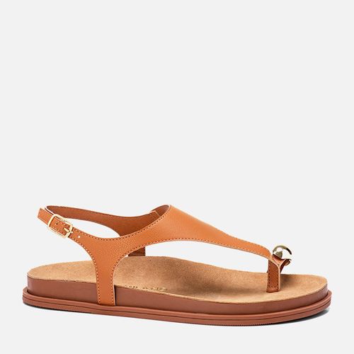 Sandália Papete Palmilha Anatômica Conforto Tira V Ring Toe Peça Orgânica Cromada Feminino Milano Caramelo 13963