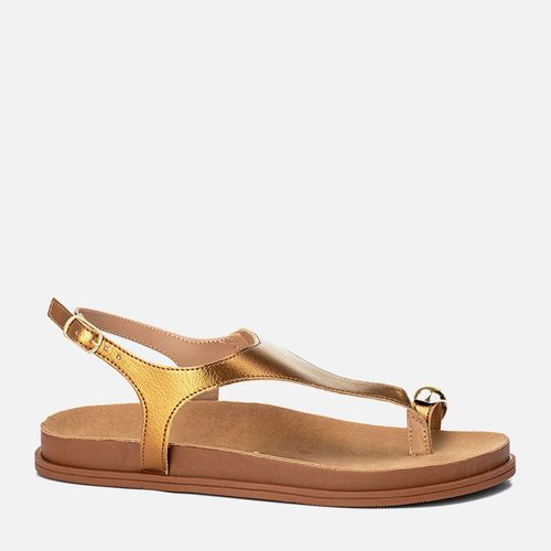 Sandália Papete Palmilha Anatômica Conforto Tira V Ring Toe Peça Orgânica Cromada Feminino Milano Bronze 13963