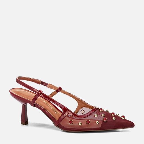 Scarpin Slingback Salto Médio Taça Transparência Boho Tachas Resina e Rebites Metalizados Calce Prático Elástico  Feminino Milano Marsala 14064