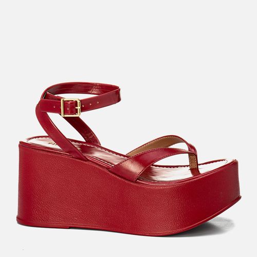 Sandália Plataforma Anabela Papete de Dedo com Tiras tipo Chinelo Sola Alta Flatform  Feminino Milano Marsala 14106