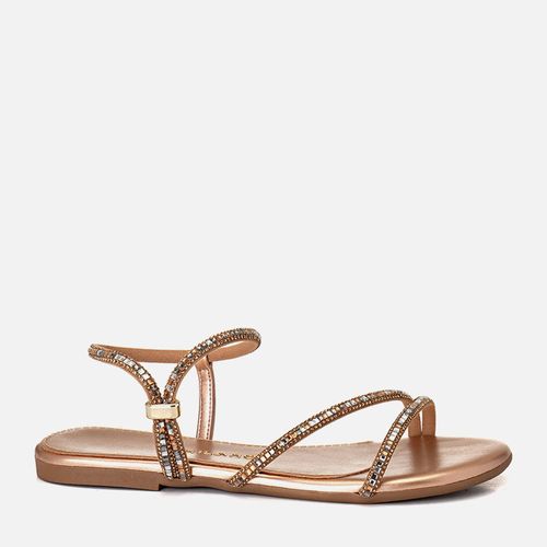 Sandália Rasteira com Brilho Mix de Pedrarias e Strass Feminino Milano Cobre 13265