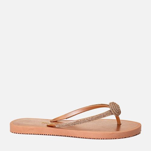 Sandália Chinelo de Dedo Brilho em Manta de Strass e Detalhe em Flor de Stass com Solado Emborrachado Macio Conforto Feminino Milano Champagne 14170