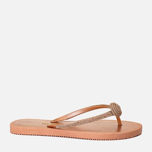 Sandália Chinelo de Dedo Brilho em Manta de Strass e Detalhe em Flor de Stass com Solado Emborrachado Macio Conforto Feminino Milano Champagne 14170