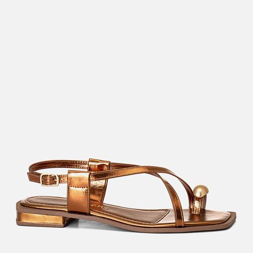 Sandália Salto Bloco Baixo Ring Toe Peça Metalizada Orgânica Feminino Milano Bronze 13794