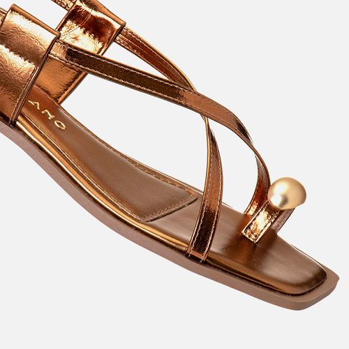 Sandália Salto Bloco Baixo Ring Toe Peça Metalizada Orgânica Feminino Milano Bronze 13794