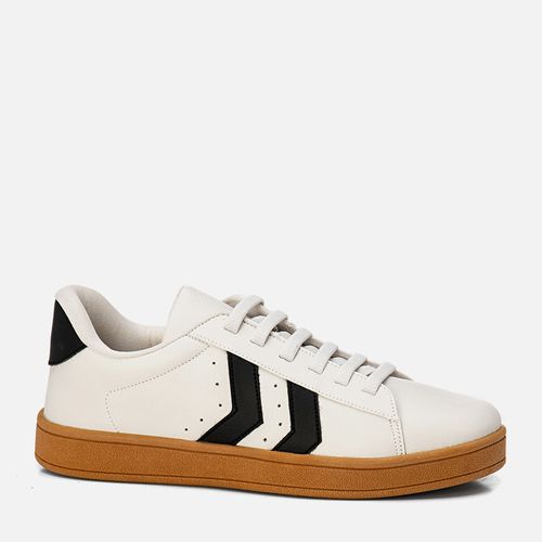 Tênis ou Sapatênis Visual EsportivoSolado Caixa Caramelo Médio Calce Prático Elástico Faixas Stripes e Furação  Feminino Milano Off White 14135