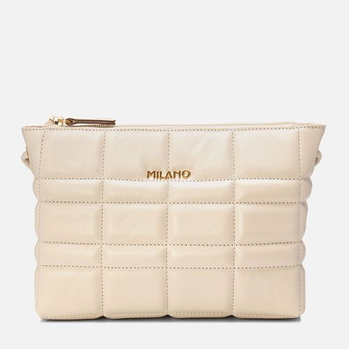 Bolsa Tiracolo Feita em Couro Legítimo Pequena Mini Bag Alça Transversal Couro Matelassê Retangulo Feminina Milano Off White 14060