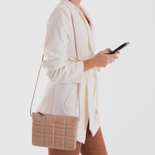 Bolsa Tiracolo Feita em Couro Legítimo Pequena Mini Bag Alça Transversal Couro Matelassê Retangulo Feminina Milano Off White 14060
