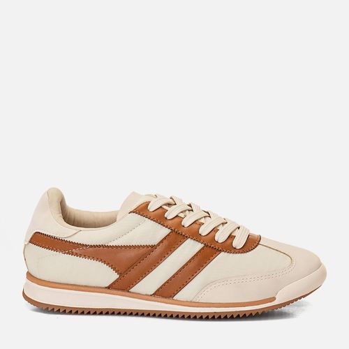 Tênis Casual Visual Esportivo Retrô com Sola Média Bicolor Dentada, Cabedal em Recortes e Mix de Materiais Feminino Milano Off White 14140