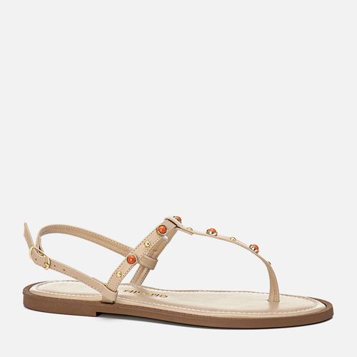 Sandália Rasteira tipo Chinelo de Dedo Estilo Boho Metal de Tachas Rebite e Pedrarias Resina Feminino Milano Off White 14078