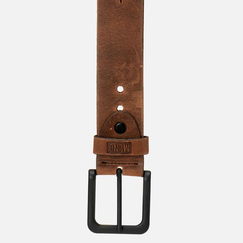 Cinto Social Feito em Couro Graxo Rústico Textura Amassado Fivela Metal Preto Masculino Milano Tan 13047