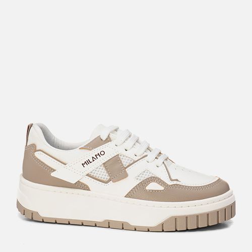 Tênis Casual com Visual Esportivo Sola Alta Bicolor Costurada Cabedal Recortes Mix de Materiais e Cores com Amarração  Feminino Milano Cinza 14145