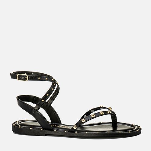 Sandália Rasteira Chinelo de DedoBoho Metal de Tachas ou Studs tipo Rebites e Tira Cruzada no Tornozelo Feminino Milano Preto 14124