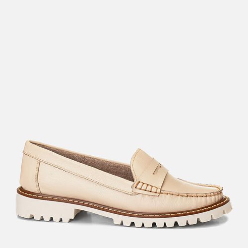 Mocassim Feito em Couro com Sola Tratorado Média Dentada Vira Aparente e Detalhe em Gravata Loafer  Feminino Milano Nude 14161