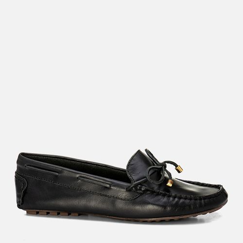 Mocassim Driver Couro Legítimo Clássico com Costura Pesponto Aparente e Tira Transpassada e Laço Solado com Travas Feminino Milano Preto 14099