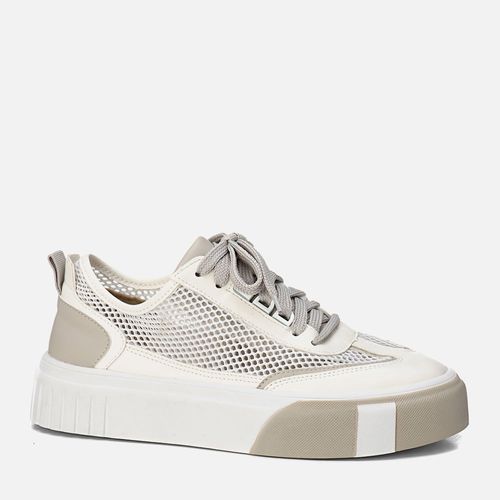 Tênis ou Sapatênis Esportivo Sola Alta Bicolor Mix Materiais e Texturas Malha MeshTransparência Tramado com Amarração Feminino Milano Branco 14121