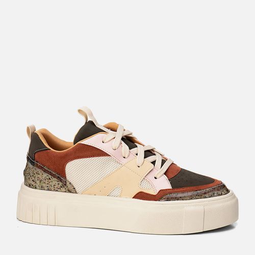 Tênis ou Sapatênis Esportivo Sola Alta Mix de Materiais e Texturas Vinil Glitter Multicolor Malha Mesh Feminino Milano Multicolor 14122