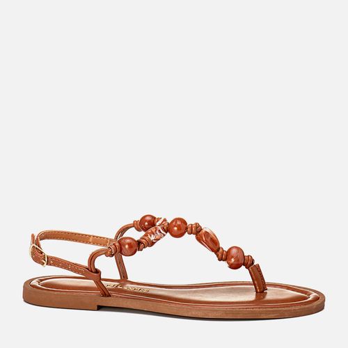 Sandália Rasteira Tipo Chinelo de Dedo em Estilo Boho com Mix de Pedrarias em Resina e Nozinhos Feminino Milano Caramelo 14125